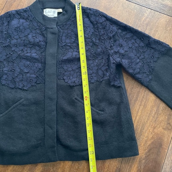 ANTHROPOLOGIE FIELD FLOWER  Black Cardigan Womens Size L Navy Laced Bell-Sleeve - Picture 13 of 13